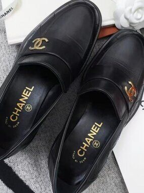 Chanel Black Leather Quilted Platform Loafers